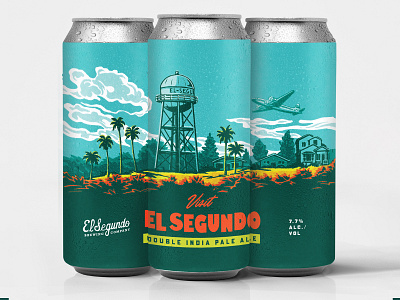 VISIT El Segundo Double IPA - Label beer can beerlabel california craft beer craftbeer illustration midcentury postcard retro tropical