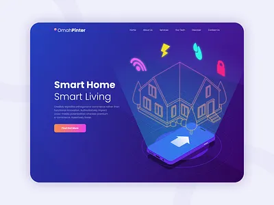 OmahPinter 🏡 | Website Header Illustration blue design future header hero home house illustration landing landingpage simple smart smarthome tech web design website website design