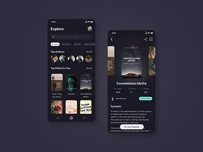 Dark Mode for Reading App apps dark mode dark theme e book product design reading app