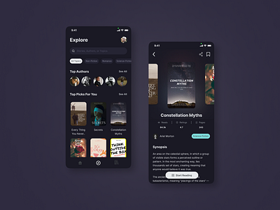 Dark Mode for Reading App apps dark mode dark theme e book product design reading app