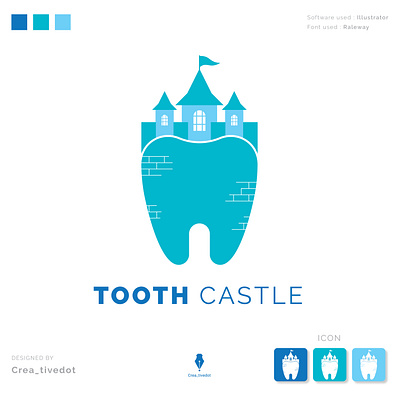 Tooth castle branding flat graphic design icon illustration illustrator logo logotype minimal vector