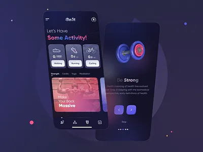 Befit App 3d app ui blender dark ui excercise fitness fitness ui sport ui uidesign uiuxdesign userinterface ux workout