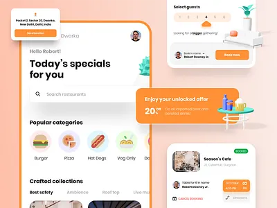 Eat Out 3d app cards clean ios minimal ui ux