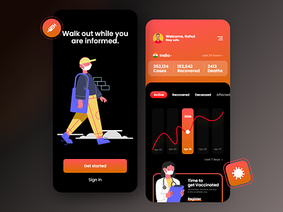 Corona Virus Information Covid Updates App best shot color pallete colors corona virus covid dark ui design gradient minimalism ui uiux userexperience userinterface ux