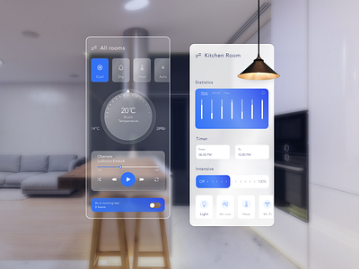 Smart Home App app application clean clever design elegant home interface light minimal music remote control room smart statistic temperature temperature control trendy ui ux