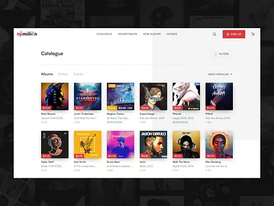 Mp3million: Catalogue albums artist catalogue filters itunes library mp3 music music player music ui music website my music playlist songs soundcloud soundtrack spotify tracks