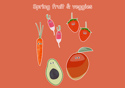 Spring stickers by Marine cute design design graphique designer graphique designer portfolio fruit graphic design graphic designer illustration illustration art illustration design illustration digital kawaii printemps simple spring sticker sticker design stickers vegetable