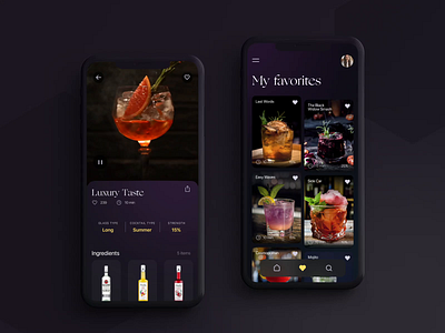 Drink Guides App Design animation app design application beverages cocktail design design studio drinks favorites graphic design interaction interface mobile mobile application mobile design mobile ui recipe app ui user experience ux