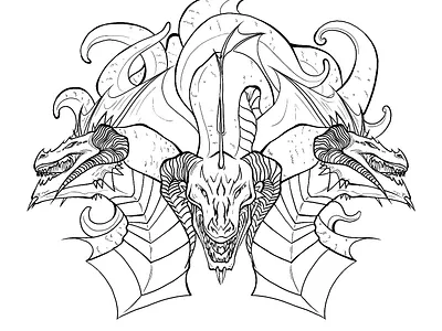 Hydra beast dragon fantasy hydra linework mythical creature