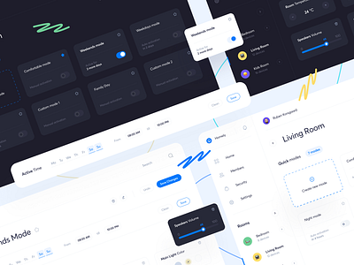 Homely | SmartHome App Concept | Working Modes app blue card design cards cards ui concept configure dark theme dashboard design design system development emoji figma home modern setting shadow smarthome ui