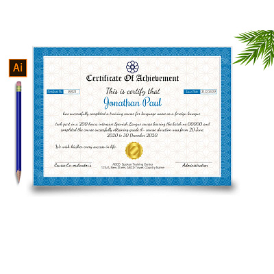 Certificate of Achivement a4 achivedment appreciation award border certificate certificate design certificate template diploma lanscape print