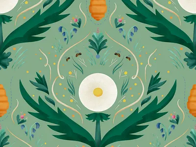 The Pollening bees dandelion decorative pattern nature pollen repeat repeat pattern weeds