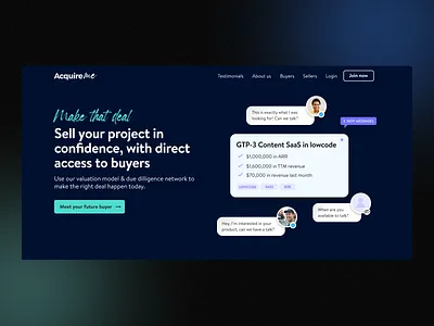 AcquireMe Hero acquireme hero design landing design landing page design ui design uiux design