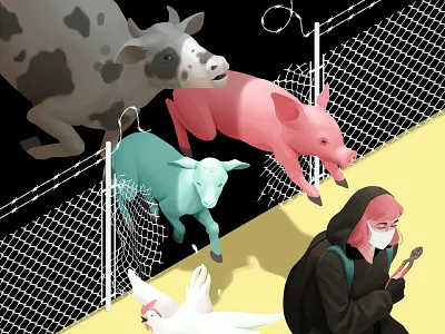 Cut the fences 2d activism animal animal farm animal lover digital painting farm illustration isometric isometric illustration personal project photoshop vegan veganism