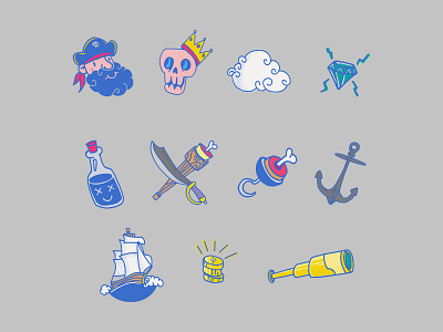 Pirate Icon 2d anchor art cartoon diamond drawing icon illustration pirates skull treasures
