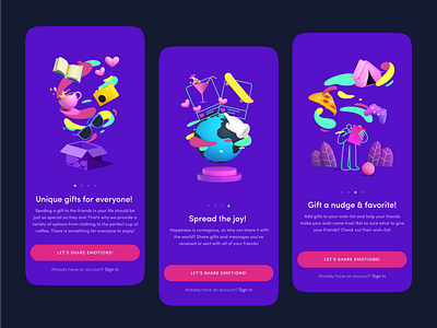 Onboarding UI Design for Altrüus Gifting App app gift giving gifting landing page mobile app website