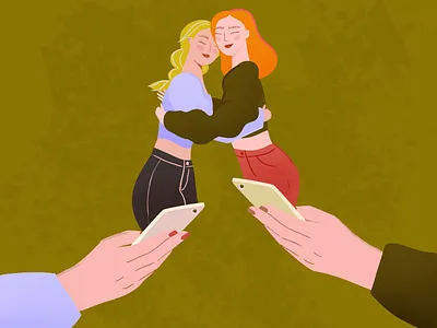 Distance character design digital illustration female illustration hug illustration love women empowerment women in illustration