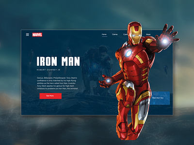 Landing Page : Iron Man Marvel app branding design graphic design illustration iron man landing page ui design uiux uxdesign web website website design