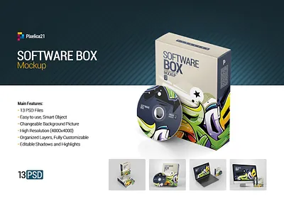 Software Box Mock-up application background birthday blank box business cardboard christmas company computer container cover decorate design dvd gift media mock mockup objects