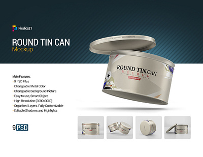 Round Tin Can Mock-up 3d aluminum biscuit box branding can container cookie cosmetic cream food metal metallic metallic jar mock up mock ups mockup multi purpose package packaging