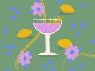 Garden Party Cocktail cocktail cocktail illustration color color palette coupe glass design distellery flower flowers garden garden party illustration lavender lemon party procreate procreate art tequila