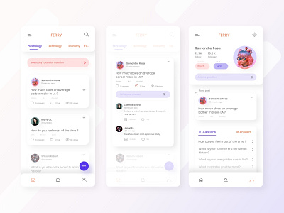 FERRY- UI/UX App Design app design colorful design questionapp questioneverything socialapp soft colors soft ui ui ux ux design uıdesign