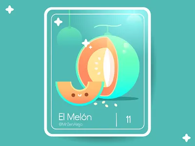 11 - El Melón (The Melon) card cute cutecharacter fruit kawaii loteria loteriamexicana loteriayamix melon mexico ohvalentino tropical watermelon