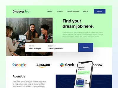 Job Finder Landing Page clean design gradient home page job job app job board job finder job search job seekers landing page minimalist ui ux web design website