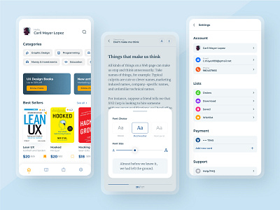 Daily UI #007 - Settings book book app book store clean ebook editorial reading app settings