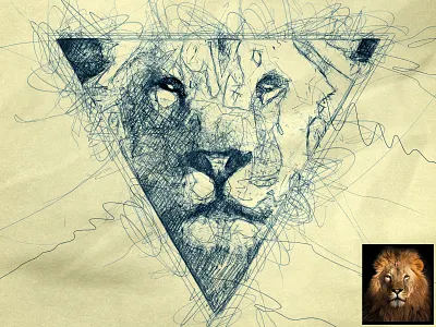 Scribbled Lion automatic effect digital art drawing illustration pen sketch photo effect photoshop action plugins scribble scribble art scribbles sketch sketchapp