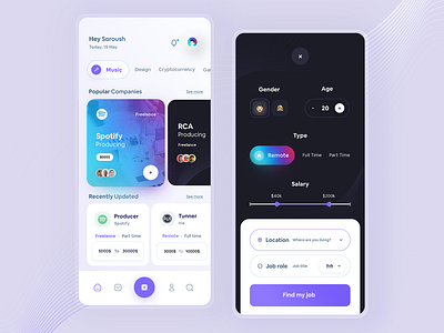 Job Finder App app app design app ui application clean dark design gradient hiring hiring platform job job application job finder job listing jobs minimal ui ux white work