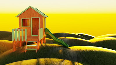 procedural grass with kids play house scene 3d art 3d modeling blender blender3d