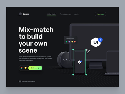 Bento Matte 3d 3d asset 3d illustration asset clean dark theme drag and drop hero header illustration imac landing page matte minimal mockup ui ui design user interface ux website wep app