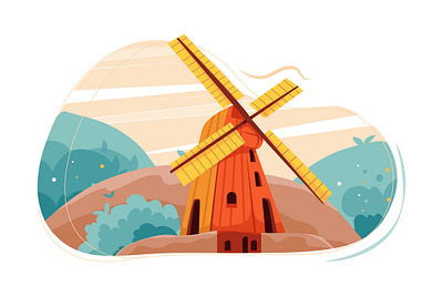 Windmill Illustration Concept bio eco ecology environment factory illustration industry life nature power renewable energy save solar technology