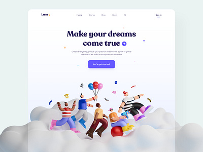 Dreams come true landing - #VisualExploration 3d 3d character 3d illustration bold clean colorful desktop fun header hero header hero image illustration landing page ui ui design ux ux design web webapp website