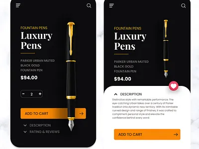 Luxury Pen Shopping App UI app app ui branding design luxury luxury brand luxury design parker pen pen ui ux web web ui