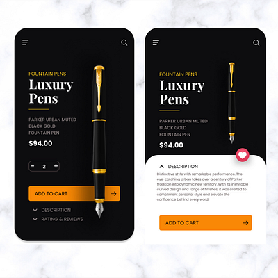 Luxury Pen Shopping App UI app app ui branding design luxury luxury brand luxury design parker pen pen ui ux web web ui