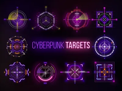 Cyberpunk Targets cyber cyber security cyberpunk cyberpunk2077 cybersecurity cybersport glow goal hud lights logo neon point points sight sign target targets technology title