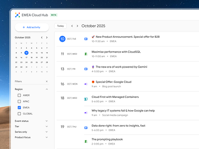 Calendar for Google Cloud app design b2b crm design saas ui uidesign