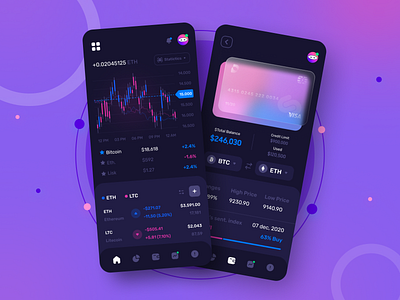 Crypto Wallet App - Dark Theme app design bicoin blockchain creative crypto cryptocurrency design e commerce ios app mobile app mobile design trading trendy ui ui design ux ux design wallet wallet app web apps