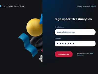 TNT Analytics Signup account app create create account design form mail signin signup ui ux web