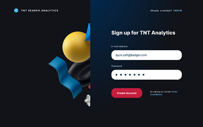 TNT Analytics Signup account app create create account design form mail signin signup ui ux web