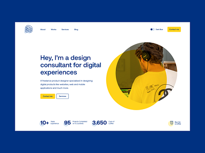 Freelance Product Designer banner blue clean dark mode designer freelancer header portfolio product yellow