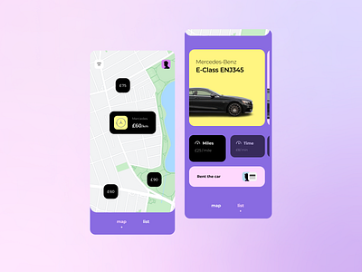 Carsharing App app car rental app design icon map minimalism typography ui ux