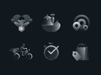 Delivery/Logistics Icons Set bag bike clock customer delivery driver food gradient gradients graphic icon icons icons pack icons set illustrated illustration illustrator location set time