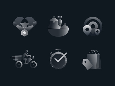 Delivery/Logistics Icons Set bag bike clock customer delivery driver food gradient gradients graphic icon icons icons pack icons set illustrated illustration illustrator location set time