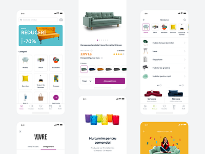 Vivre Home & Decor App app clean colorful decoration e commerce elegant furniture home interior ios iphone minimal navigation online shopping retail romania ui ux webshop white