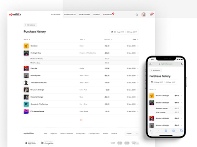 Mp3million: Purchase history album apple music history itunes mp3 mp3million music music interface music ui payment interface player spotify