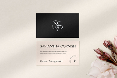 Feminine business card design for a portrait photographer brand identity branding business card business card design business cards embossing feminine logo logo design logotype monogram photographer serif typeface silver foil typography typography design typography logo