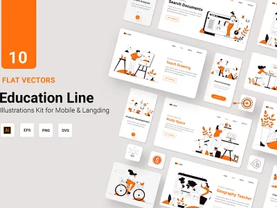 Education Vector Illustration Flat Line application business character concept design health illustration isometric landing library onboarding online vector website